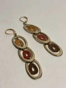 vintage brass and enamel Metal Link Dangle Pierced Earrings - Picture 1 of 6