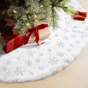 60 Inches Christmas Tree Skirt for Xmas Tree Holiday Party Decorations White Plu - Picture 1 of 7