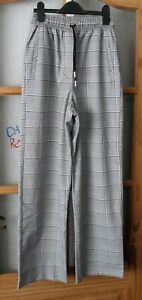 Womens Topshop Grey Elasticated / Tie Waist Check Trousers (UK Size 6)