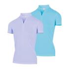 Island Green Ladies Mandarin Collar Top UV Protection Stretch Golf Polo Shirt