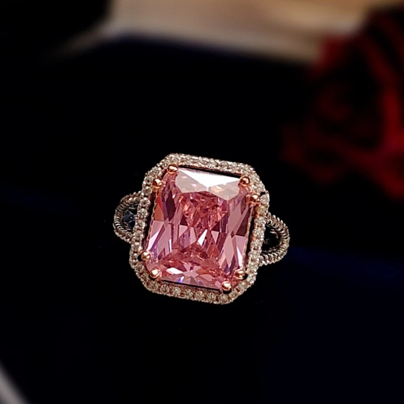 Anillo Banda Cuadrada Oro Blanco 18k Relleno Simulado Rosa Rubí Corte Radiante Dije V Foto 1 de 4