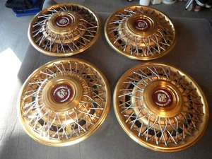 1981-1985 Cadillac Eldorado Seville 15" Wire Spoke Hubcaps (4) GOLD - NEW - Picture 1 of 24