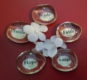 Inspirational words Glass Stones Laugh, Smile, Wish, Hope, Faith - Picture 1 of 4