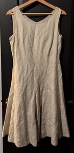 Vestido midi sin mangas Calvin Klein beige caqui mezcla de lino línea A talla 10 - Nuevo con etiquetas - Imagen 1 de 13