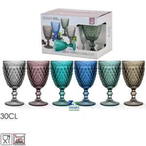 SET 6 CALICI IMPERIALE ADAMAS IN VETRO COLORATO ELEGANTI CALICI DA TAVOLA 30CL - Foto 1 di 1