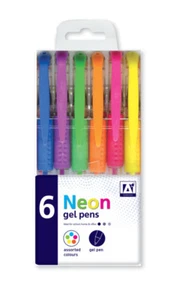 NEON GEL PENS 6PC Revision Coloured Gel Ink Pens Art Crafts Decorating Colouring - Picture 1 of 3