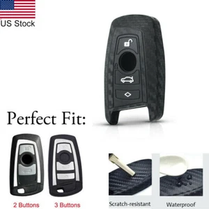 For BMW 1 2 3 4 5 6 7 M X3 Carbon Fiber Pattern Silicone Car Key Fob Case Cover - Picture 1 of 6