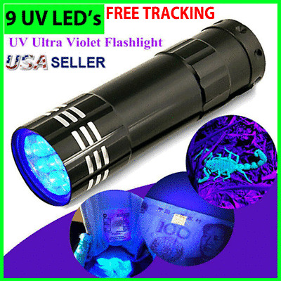 UV 9 LED Flashlight Ultra Violet Mini Tactical Blacklight Light Black Torch 395 • 4.89$