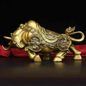 14 inch brass home feng shui treasure wealth fortune ox bull statue - Picture 1 of 9