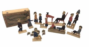 Charles Crandall's 1880's District School Set Jointed Wooden Toy Figures - Picture 1 of 24