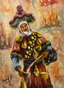 Vintage Original Oil On Canvas Painting Syrian Tea Vendor Impressionist Style - Picture 1 of 8
