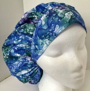 Blue and Green Scrub Cap Large Bouffant Medical Surgery Hat 