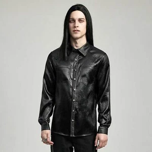 PUNK RAVE Gothic Hemd Herren Edel Schwarz Leder-Look Imposter Shirt GOTIK - Bild 1 von 8