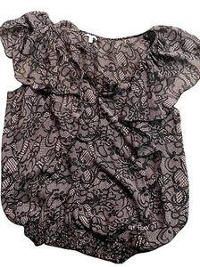 Charlotte Russe Size S Black & Gray Sheer Top Flowy Sleeves Cinched Hem Ties - Picture 1 of 6