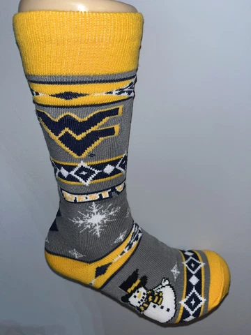 WEST VIRGINIA MOUNTAINEERS NCAA MENS LOGO WINTER PATTERN CREW DRESS SOCKS LRG Q Cover