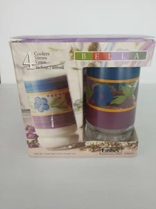 Set of 4 new Libbey Glass Company 16.5 oz Coolers Bella Tall Multi Color Stripe  - Picture 1 of 6
