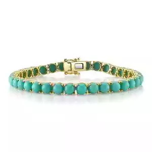 Brazalete Tenis Turquesa Oro Amarillo 14K 20,70 CTW Corte Redondo - Imagen 1 de 4
