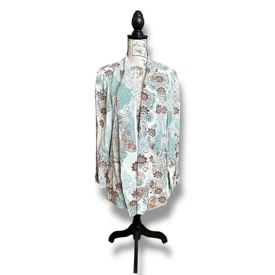 Chico's Blazer Open Front Moroccan Paisley Jacket Turquoise Peach White 2/Large - Image 1 of 4