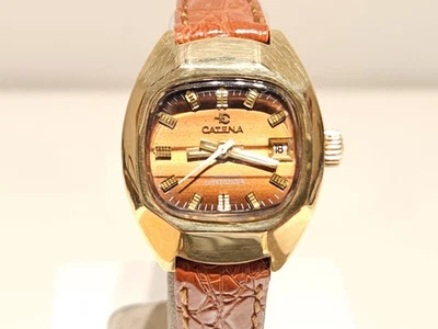 VINTAGE RARE LUXURY 26mm SWISS BRASS CASE LADIES MECHANICAL WATCH "CATENA" 17J. - Image 1 of 4