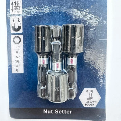 BOSCH ITNS 2490 3 Piece Magnetic Nut Setter Set 1/4" 5/16" 3/8" Bits 1-7/8" NEW - Image 1 of 3