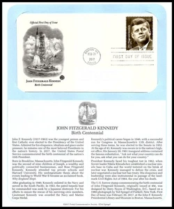 2017 John F Kennedy birth Centennial Sc 5175 FDC PCS president leader history - Picture 1 of 1