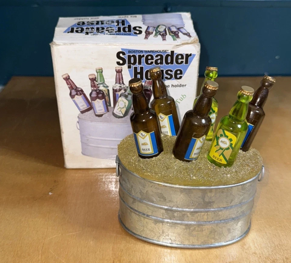 Six Spreader House 啤酒瓶 1999 镀锌浴缸支架 完整带盒 — 第 1/2 张图片