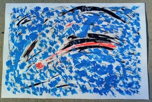 Original 24 by 36 inch Abstract Sways of Blue Acrylic Painting signed by Peter - Picture 1 of 5