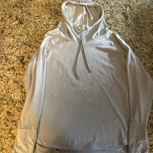 Athleta Hoodie Size 1X Gray Tunic Thumb Holes Athleisure Travel Pullover Stretch - Picture 1 of 8