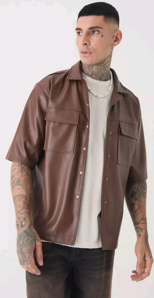 Boohoo человек высокий PU короткий рукав верхняя юбка цвет - кофе размер/L - Изображение 1 из 1