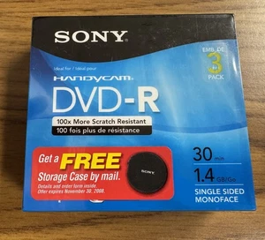 Sony Handycam DVD-R 30 Min 1.4GB Recordable Disc 3 PACK Brand New Sealed - Picture 1 of 4