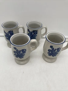 Vintage SET of 4 Pfaltzgraff Yorktowne Stoneware 5” Tall Footed Pedestal Mug Cup - Picture 1 of 3