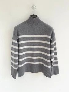 Zara Jumper Slouchy Grey White Striped Mock Neck MEDIUM - Picture 1 of 7