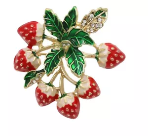 Broche bijou Fraisier et feuilles fraise, Acier. - Imagen 1 de 4