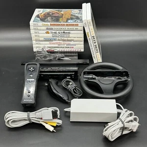 Nintendo Wii Video Game Bundle RVL-101 Black 10 Games Controllers Cables TESTED! - Picture 1 of 18