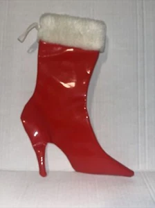 Medias de tacón alto de vinilo rojo brillante vintage Navidad ribete de piel 11" - Imagen 1 de 2