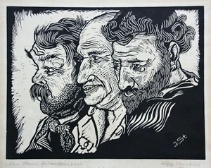 Jupp Steinhoff (1905-1978), sign. Linolschnitt, "Drei Mann halten Ausschau" 1933 - Bild 1 von 12