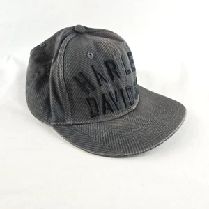 Harley Davidson Hat Mens Fitted Large Gey Spell Out Logo Herringbone Bent Brim - Picture 1 of 9