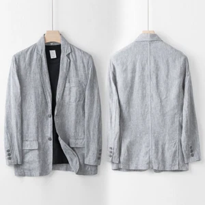 Hot Mens Linen Suit Jacket Single Breasted Two Buttons Work Top Casual Party - Picture 1 of 13