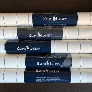 5 Rolls Of Vintage Ralph Lauren Wallpaper - LWP00339W Lot 04 - White W/ Blue - Picture 1 of 7
