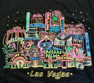 Vintage 90s Old Las Vegas Casino Strip Skyline T-Shirt SS Puff Print Large - Picture 1 of 10