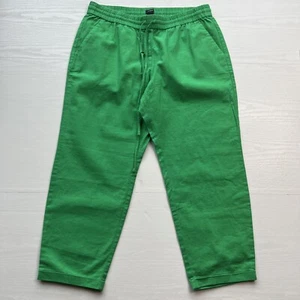 J Crew Linen Cotton Blend Drawstring Pant Womens 14 Green Ankle Cropped New - Picture 1 of 16