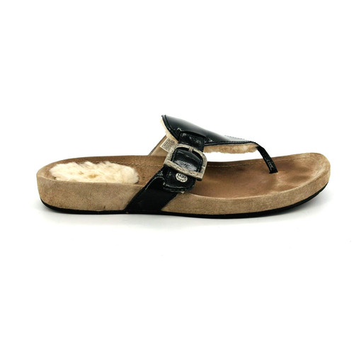 Sandali infradito donna 9 UGG zingari neri vernice pelle di pecora tanga 1809