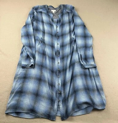 Vestido para mujer Jill grande azul a cuadros con botones mangas largas línea A Foto 1 de 4