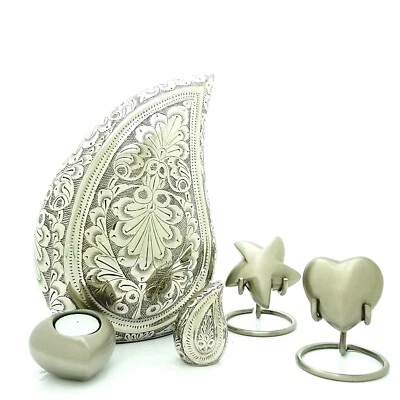 Silver Teardrop Cremation Urn, Keepsake, Star, Heart and Tea light Urn,  - Image 1 of 4