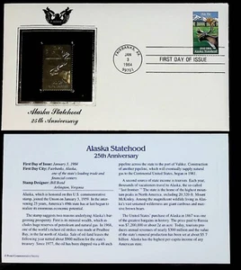 Cubierta postal: réplica dorada 22K - Alaska Statehood 25 aniversario FDOI 1984 - Imagen 1 de 2