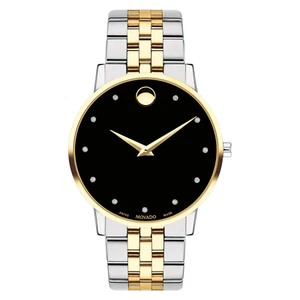 New Movado Black Diamond Dial Mens Two-Tone Stainless Steel Watch 0607202 - Picture 1 of 3