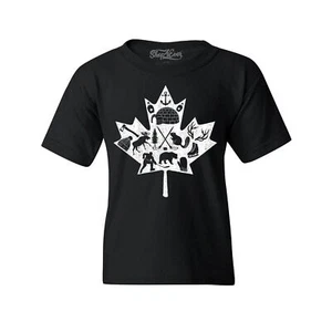 Canadian Winter Leaf Cloud Canada Symbols Youth's T-Shirt Canada Shirts - Picture 1 of 3