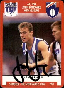 Signed 1991 North Melbourne Kangaroos AFL Stimorol Rookie Card - John Longmire - Picture 1 of 3