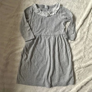 Crewcuts Girls Ruffle Trim Tee Dress Gray T Shirt Cotton Knit Tulle Rosette 8 - Picture 1 of 8