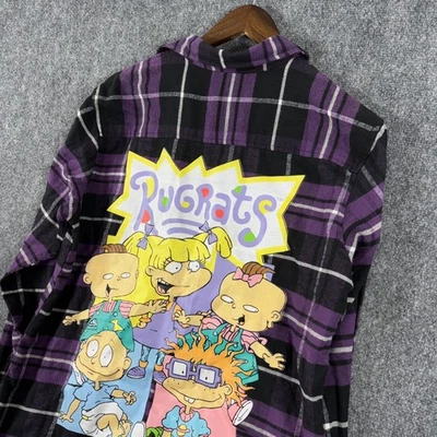 Camisa de franela Nickelodeon Rugrats púrpura negra a cuadros gráfico de dibujos animados para hombre mediana Foto 1 de 4